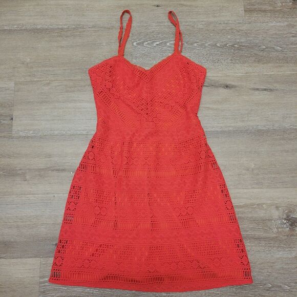 Guess Crochet 90's 2000's Y2K Mini Dress Dark Coral / Red Size 4 - Picture 2 of 5